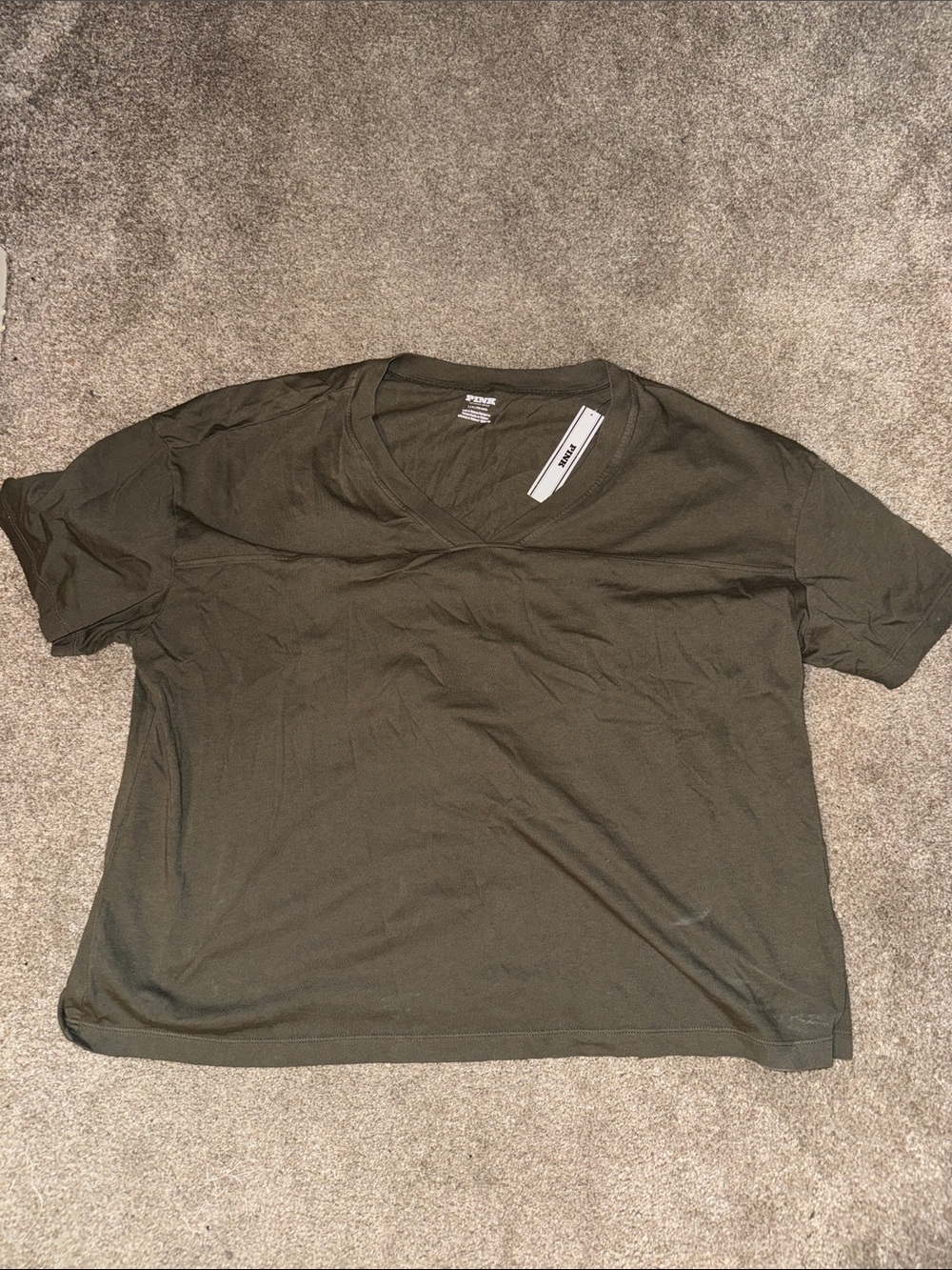 PINK Victoria's Secret Olive Green V-Neck Short Sleeve Tee